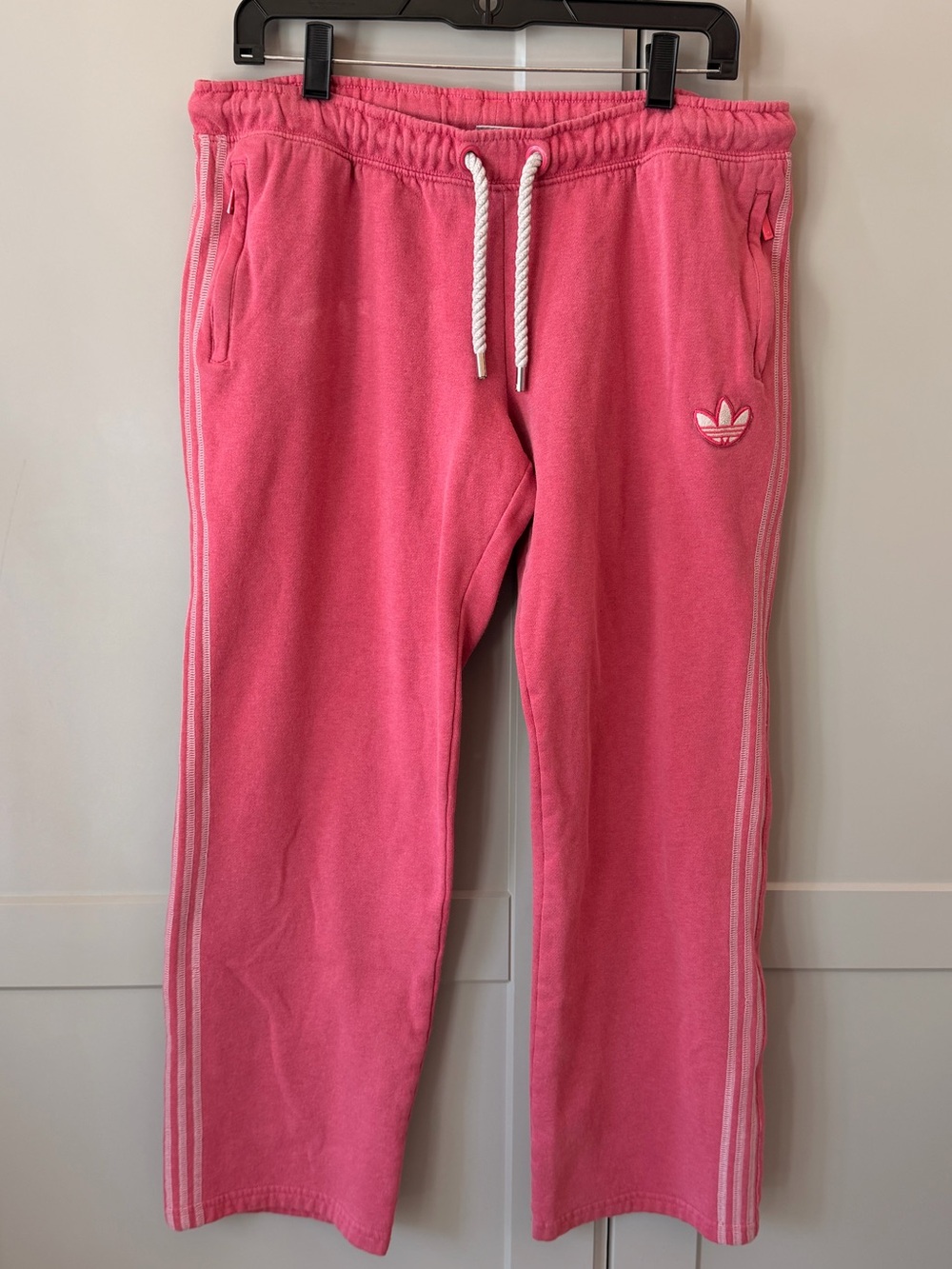 Adidas Originals Pink Washed Trefoil Wide Leg Sweatpants Y2K Zip Pockets Size M